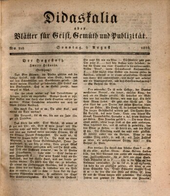Didaskalia oder Blätter für Geist, Gemüth und Publizität (Didaskalia) Sonntag 6. August 1826