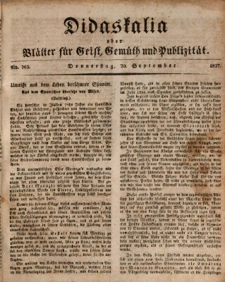Didaskalia oder Blätter für Geist, Gemüth und Publizität (Didaskalia) Donnerstag 20. September 1827