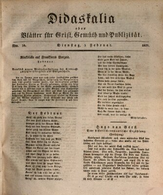 Didaskalia oder Blätter für Geist, Gemüth und Publizität (Didaskalia) Dienstag 3. Februar 1829
