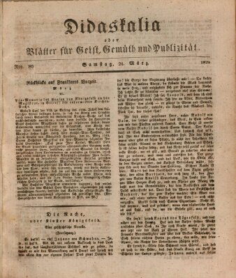 Didaskalia oder Blätter für Geist, Gemüth und Publizität (Didaskalia) Samstag 21. März 1829
