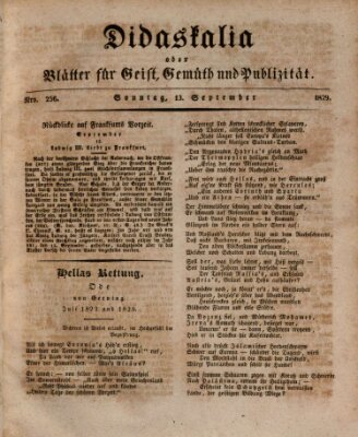 Didaskalia oder Blätter für Geist, Gemüth und Publizität (Didaskalia) Sonntag 13. September 1829
