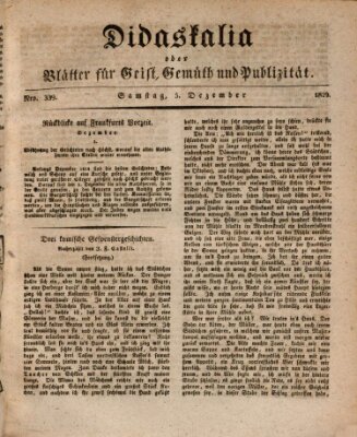 Didaskalia oder Blätter für Geist, Gemüth und Publizität (Didaskalia) Samstag 5. Dezember 1829