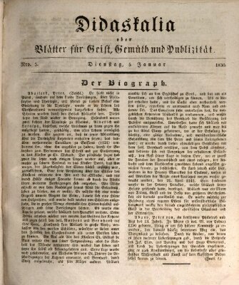 Didaskalia oder Blätter für Geist, Gemüth und Publizität (Didaskalia) Dienstag 5. Januar 1830