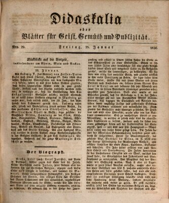 Didaskalia oder Blätter für Geist, Gemüth und Publizität (Didaskalia) Freitag 29. Januar 1830