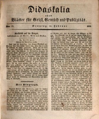 Didaskalia oder Blätter für Geist, Gemüth und Publizität (Didaskalia) Sonntag 21. Februar 1830