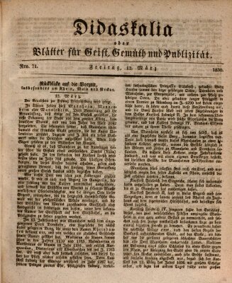 Didaskalia oder Blätter für Geist, Gemüth und Publizität (Didaskalia) Freitag 12. März 1830