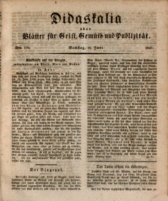 Didaskalia oder Blätter für Geist, Gemüth und Publizität (Didaskalia) Samstag 19. Juni 1830