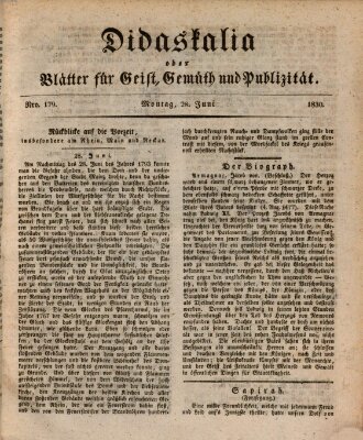 Didaskalia oder Blätter für Geist, Gemüth und Publizität (Didaskalia) Montag 28. Juni 1830