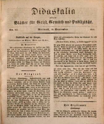 Didaskalia oder Blätter für Geist, Gemüth und Publizität (Didaskalia) Mittwoch 22. September 1830