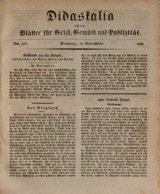 Didaskalia oder Blätter für Geist, Gemüth und Publizität (Didaskalia) Sonntag 28. November 1830