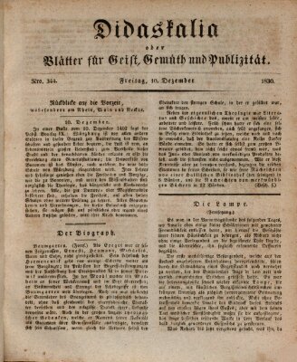 Didaskalia oder Blätter für Geist, Gemüth und Publizität (Didaskalia) Freitag 10. Dezember 1830