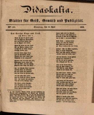Didaskalia Sonntag 20. April 1834