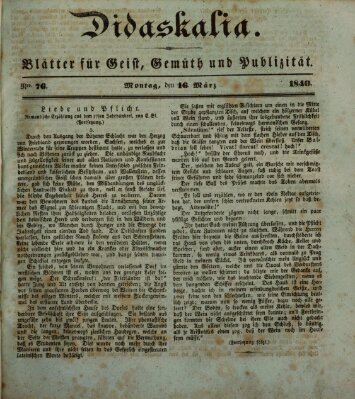 Didaskalia Montag 16. März 1840