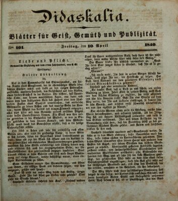Didaskalia Freitag 10. April 1840