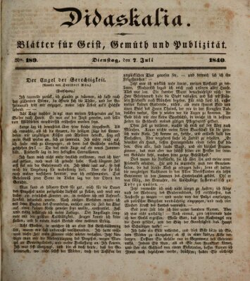Didaskalia Dienstag 7. Juli 1840