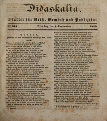 Didaskalia Dienstag 1. September 1840
