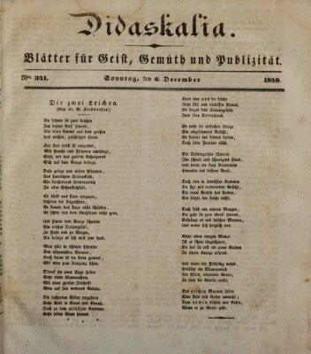 Didaskalia Sonntag 6. Dezember 1840