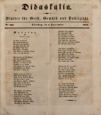 Didaskalia Dienstag 5. Dezember 1843