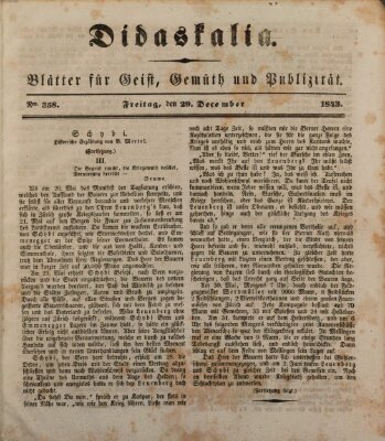 Didaskalia Freitag 29. Dezember 1843