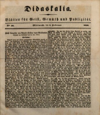 Didaskalia Mittwoch 4. Februar 1846
