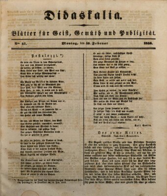 Didaskalia Montag 16. Februar 1846