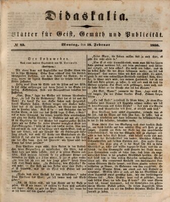 Didaskalia Montag 18. Februar 1850