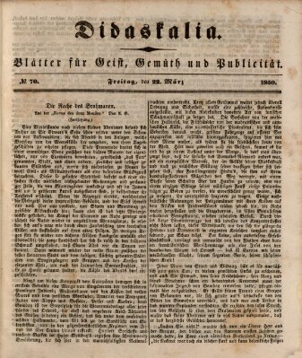 Didaskalia Freitag 22. März 1850