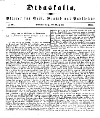 Didaskalia Donnerstag 31. Juli 1851