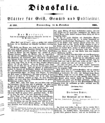 Didaskalia Donnerstag 2. Oktober 1851