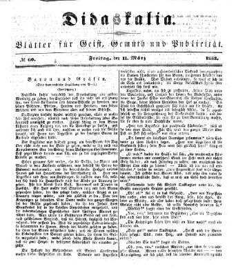 Didaskalia Freitag 11. März 1853