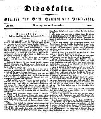 Didaskalia Montag 21. November 1853