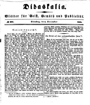 Didaskalia Dienstag 5. Dezember 1854