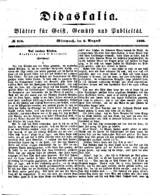 Didaskalia Mittwoch 5. August 1868