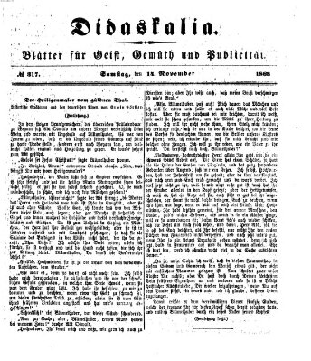 Didaskalia Samstag 14. November 1868