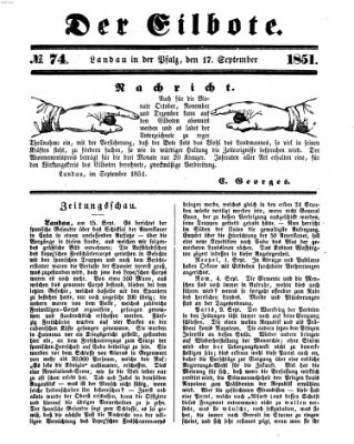 Der Eilbote Mittwoch 17. September 1851
