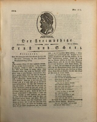 Der Freimüthige oder Ernst und Scherz (Der Freimüthige oder Unterhaltungsblatt für gebildete, unbefangene Leser) Samstag 27. Oktober 1804