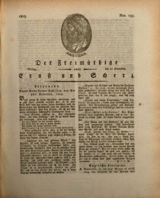 Der Freimüthige oder Ernst und Scherz (Der Freimüthige oder Unterhaltungsblatt für gebildete, unbefangene Leser) Montag 30. September 1805
