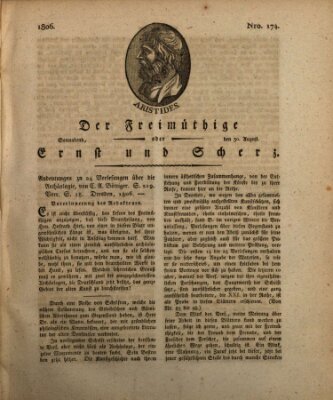 Der Freimüthige oder Ernst und Scherz (Der Freimüthige oder Unterhaltungsblatt für gebildete, unbefangene Leser) Samstag 30. August 1806