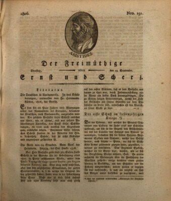 Der Freimüthige oder Ernst und Scherz (Der Freimüthige oder Unterhaltungsblatt für gebildete, unbefangene Leser) Dienstag 23. September 1806