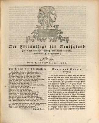 Der Freimüthige für Deutschland Freitag 11. Februar 1820
