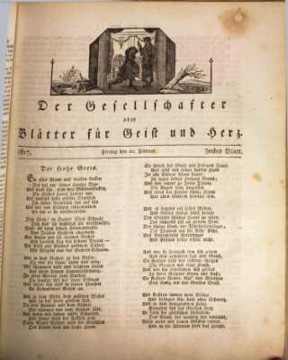 Der Gesellschafter oder Blätter für Geist und Herz Freitag 21. Februar 1817