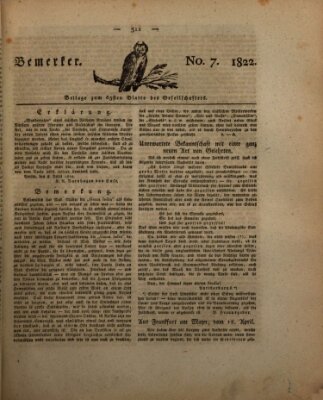 Der Gesellschafter oder Blätter für Geist und Herz Mittwoch 24. April 1822