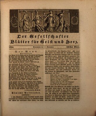 Der Gesellschafter oder Blätter für Geist und Herz Samstag 27. November 1824