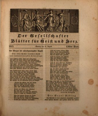 Der Gesellschafter oder Blätter für Geist und Herz Montag 29. August 1825