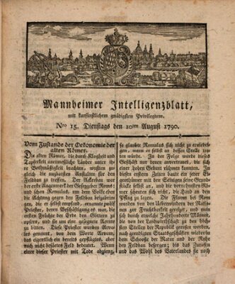 Mannheimer Intelligenzblatt Dienstag 10. August 1790