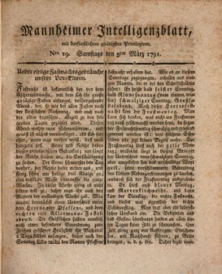 Mannheimer Intelligenzblatt Samstag 5. März 1791