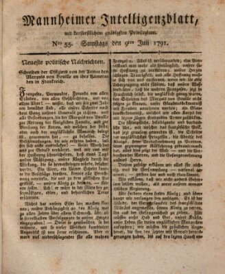 Mannheimer Intelligenzblatt Samstag 9. Juli 1791