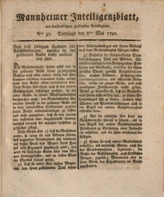 Mannheimer Intelligenzblatt Dienstag 8. Mai 1792