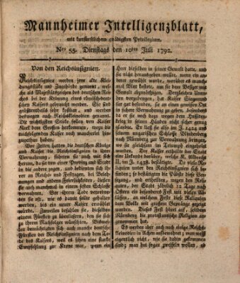 Mannheimer Intelligenzblatt Dienstag 10. Juli 1792