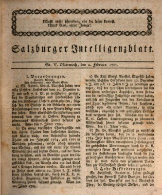 Salzburger Intelligenzblatt Mittwoch 2. Februar 1785